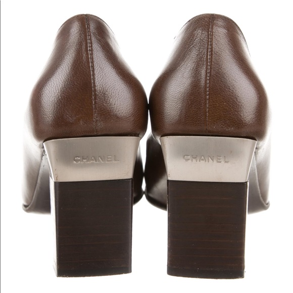 Authentic Brown CHANEL Square-Toe Pumps - Picture 4 of 5